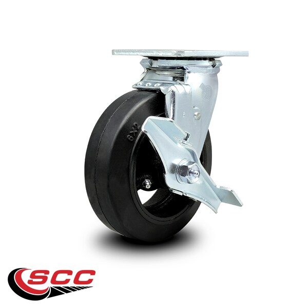 6 Inch Rubber On Steel Swivel Caster With Roller Bearing And Brake SCC